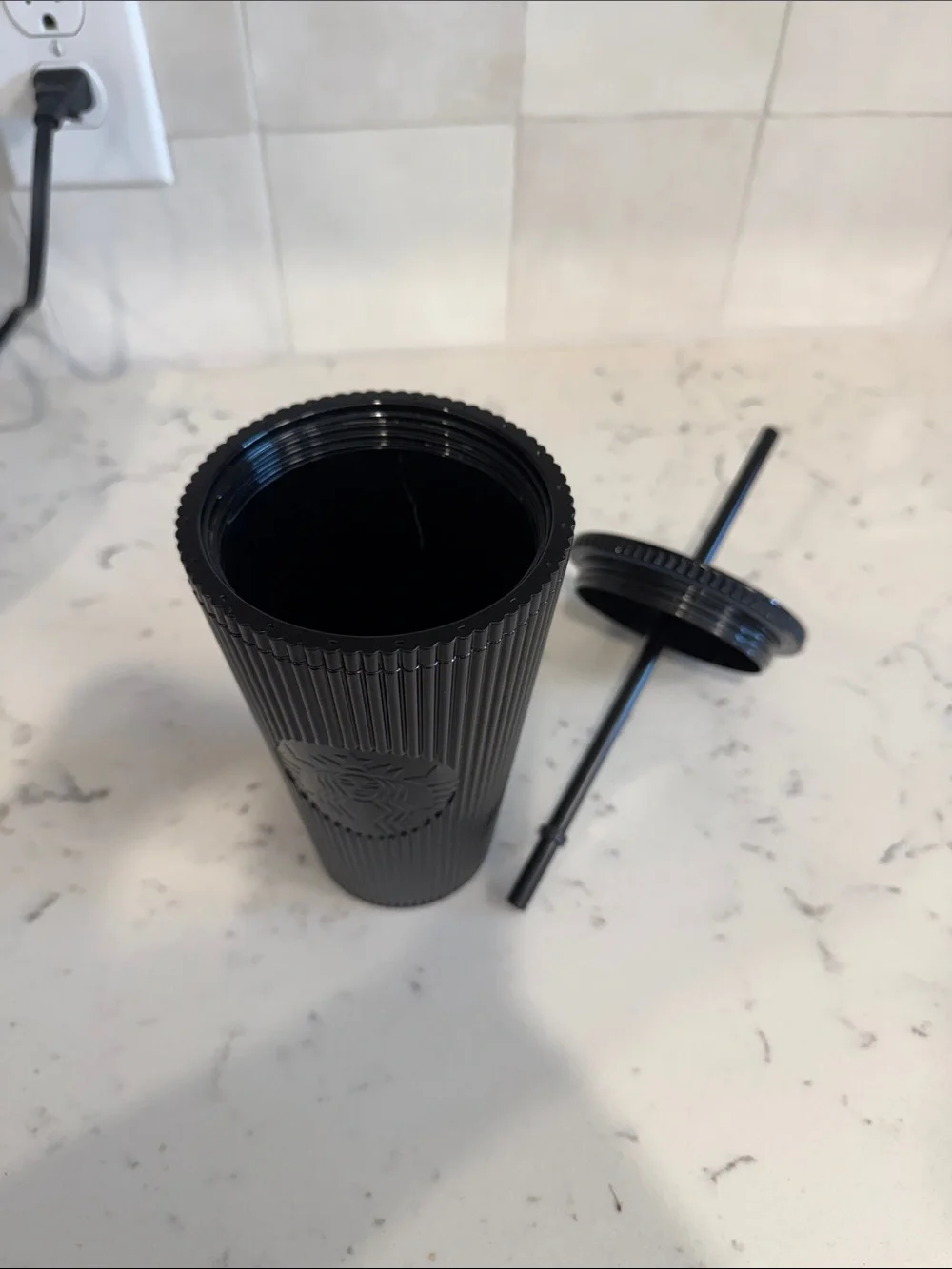 Starbucks Matte Black Ribbed Cold Cup with Straw, 16oz